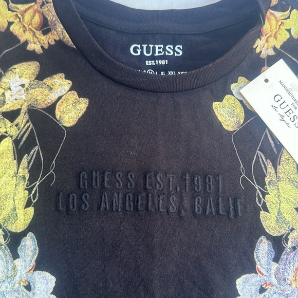 Guess Black Tee with Colorful Floral Design - Picture 3 of 4